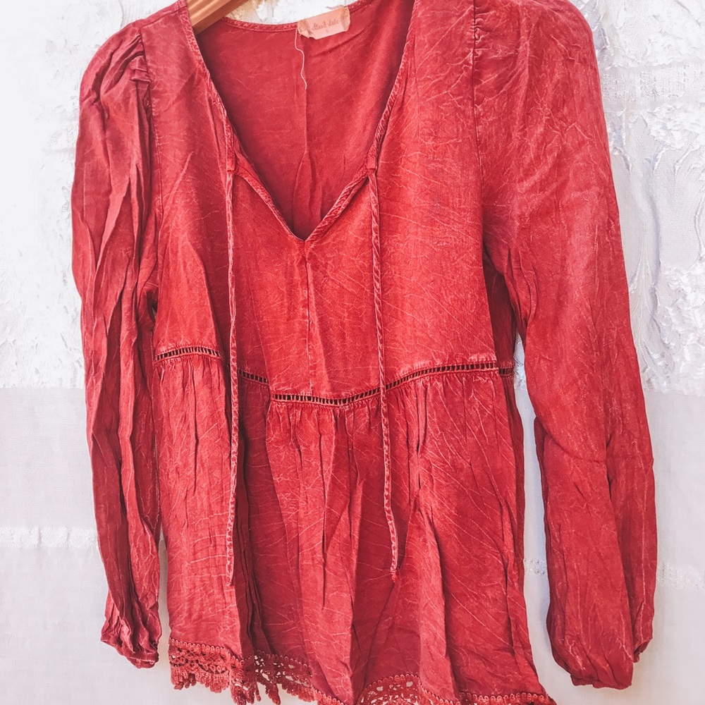 Altar’s State Crocheted Cranberry Blouse